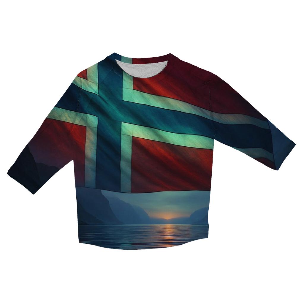 Nordic Lights Over Fjord Flag fashion 3/4 sleeve shirts