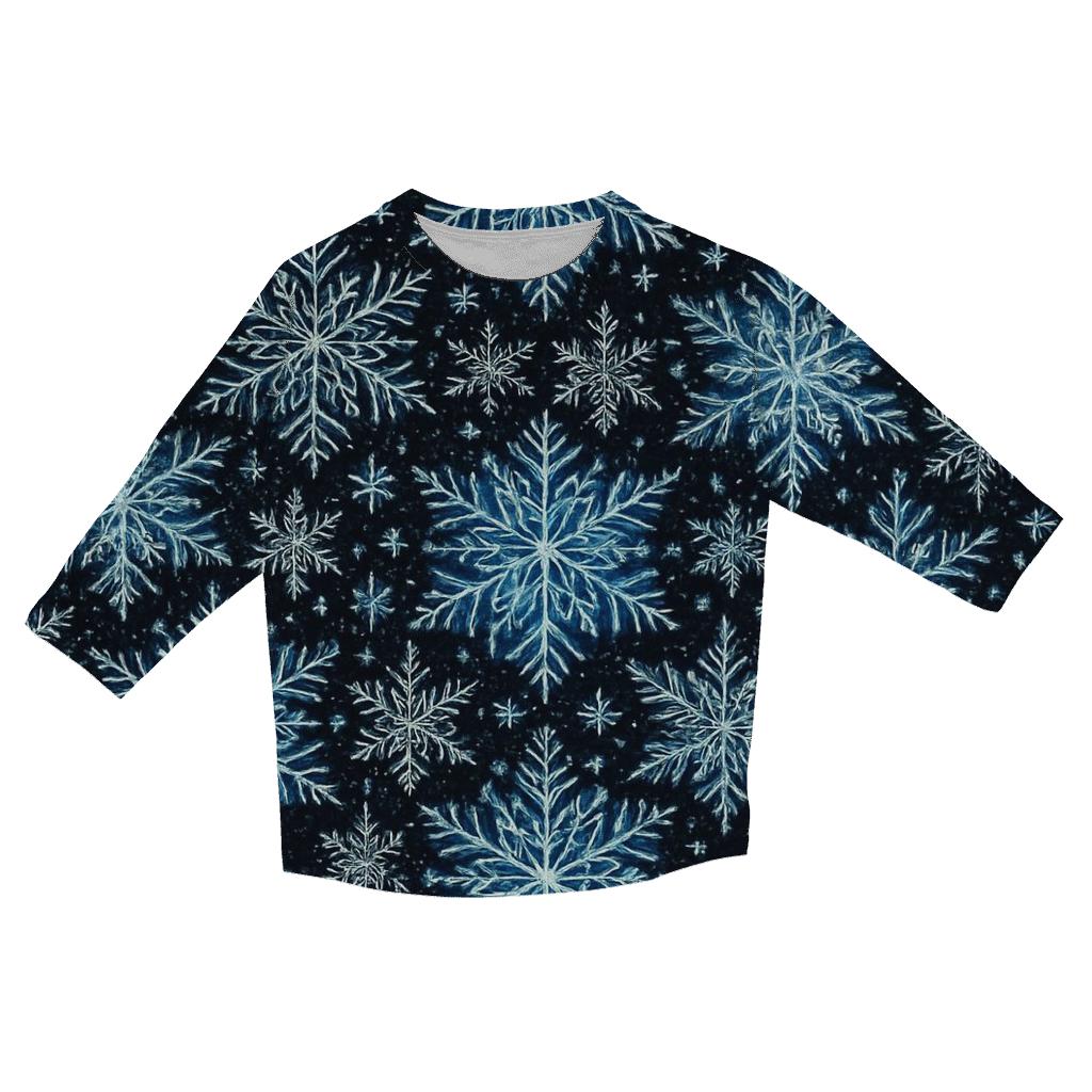 Midnight Snowflake Kaleidoscope On Black casual three quarter sleeve shirts