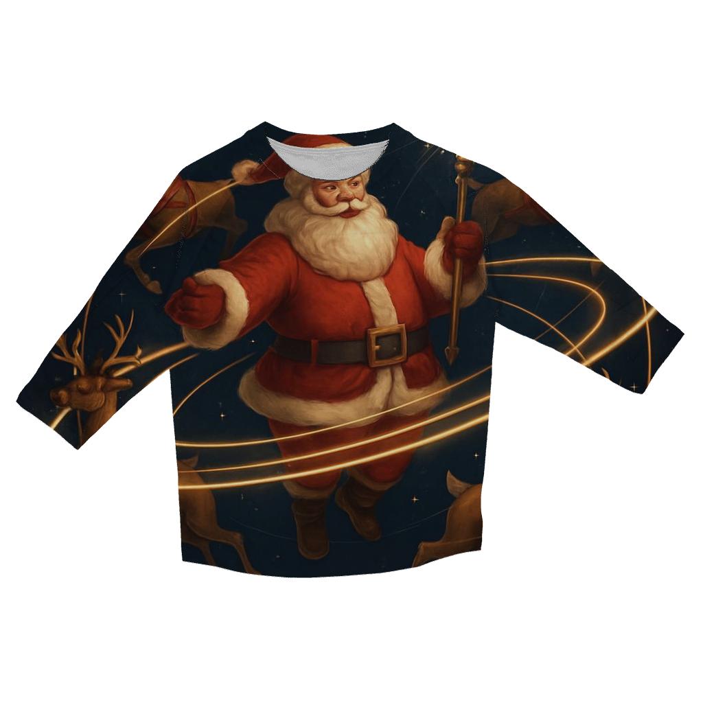Orbiting Reindeer Carousel Santa designer 3/4 sleeve blouses