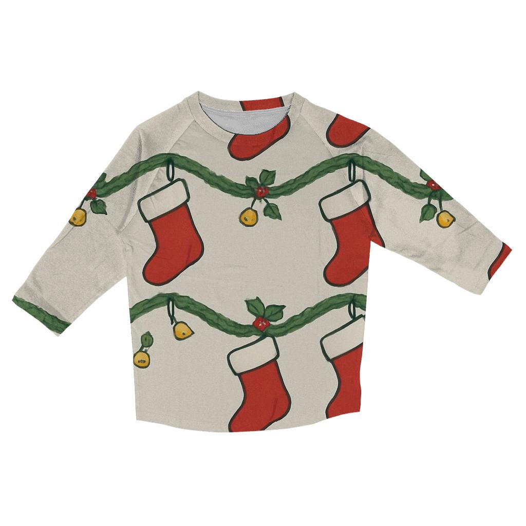 Red Stockings Garland Wave On Soft Gray casual three quarter sleeve shirts