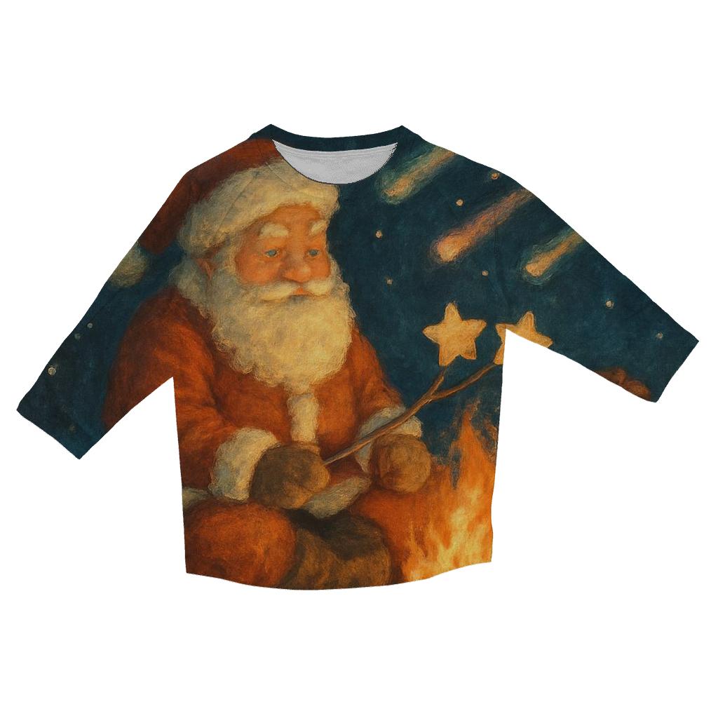 Meteor Shower Campfire Santa printed three quarter sleeve shirts
