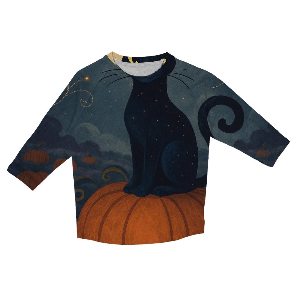 Pumpkin Patch Moonlight Cat printed three quarter sleeve shirts