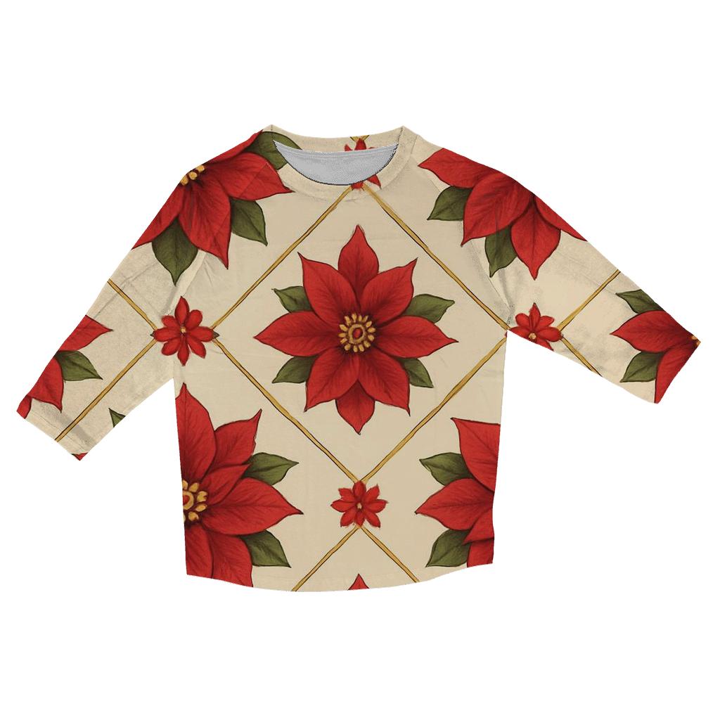 Poinsettia Diamond Tiling On Ivory Glow printed three quarter sleeve shirts