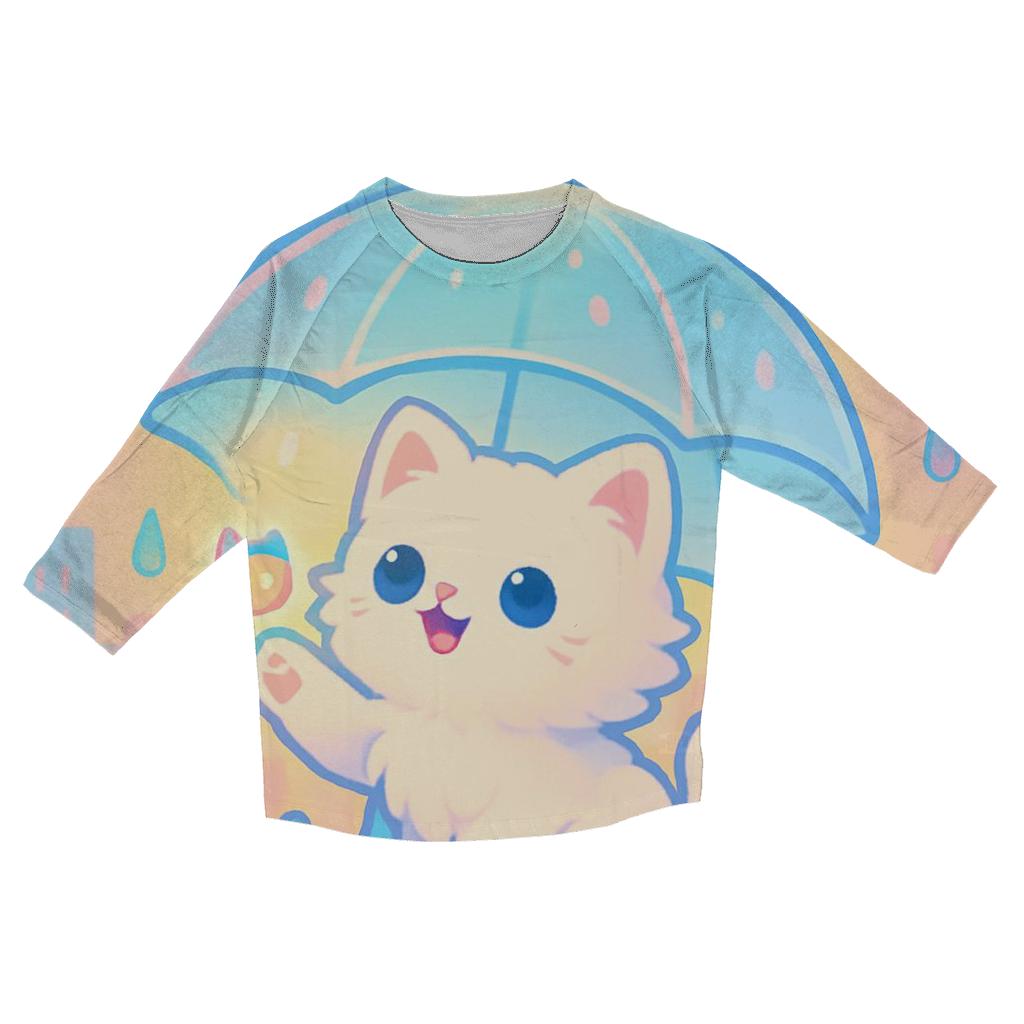 Rainbow Raindrop Umbrella Cat casual three quarter sleeve shirts