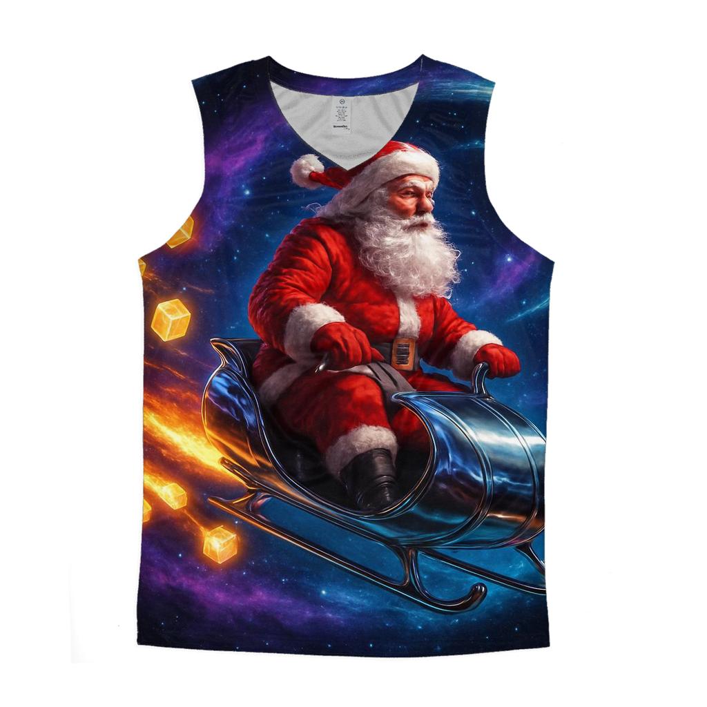 Cosmic Sleigh Rider Santa trendy fitted tank tops