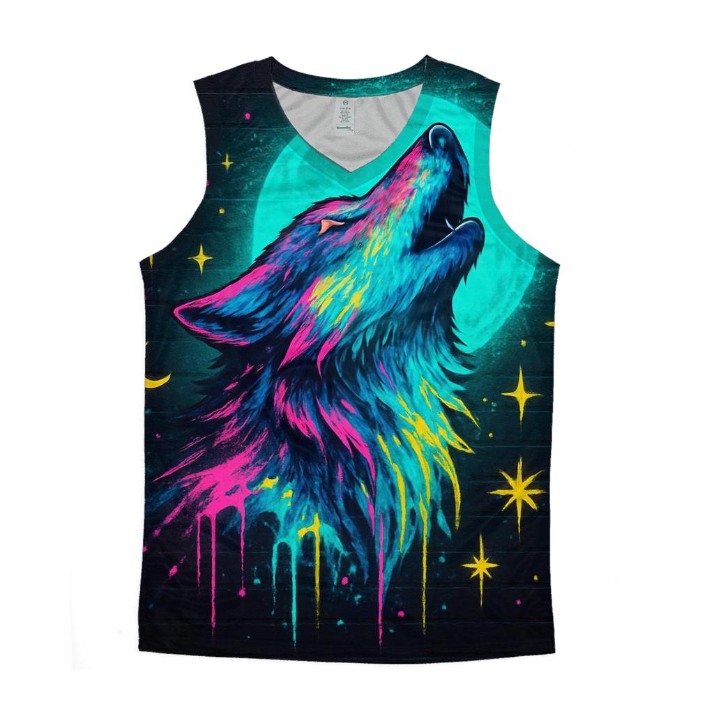Neon Graffiti Moon Wolf sports performance tank tops