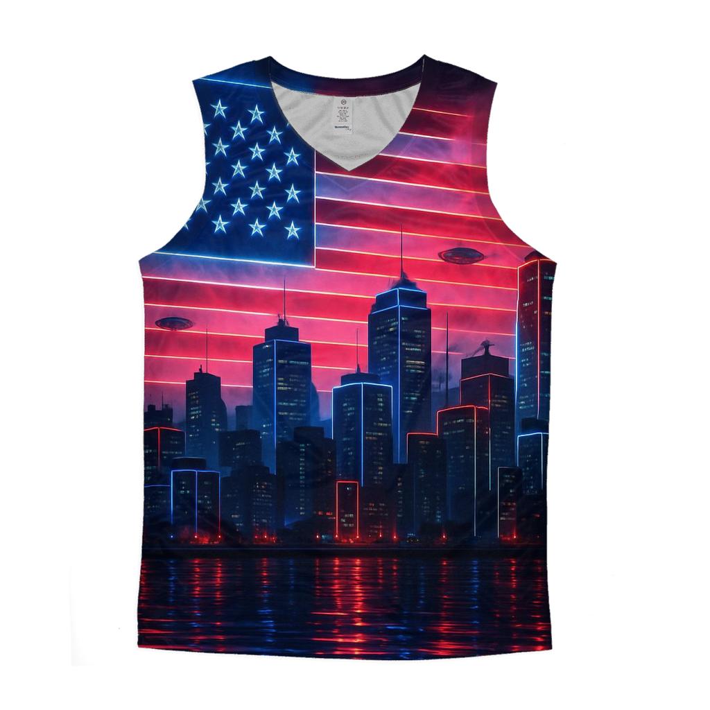 Neon Skyline Stars And Stripes personalized athletic tanks