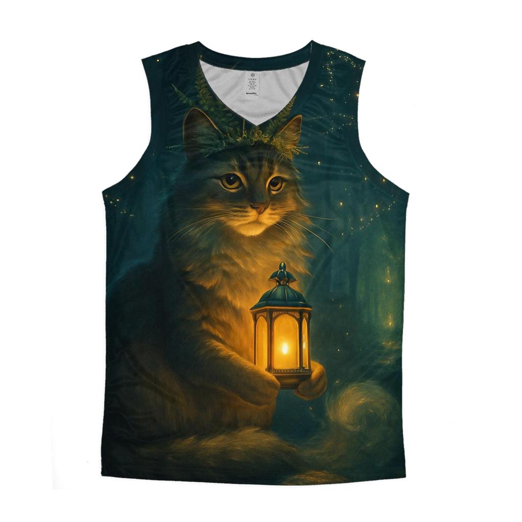 Forest Lantern Guardian Cat trendy fitted tank tops