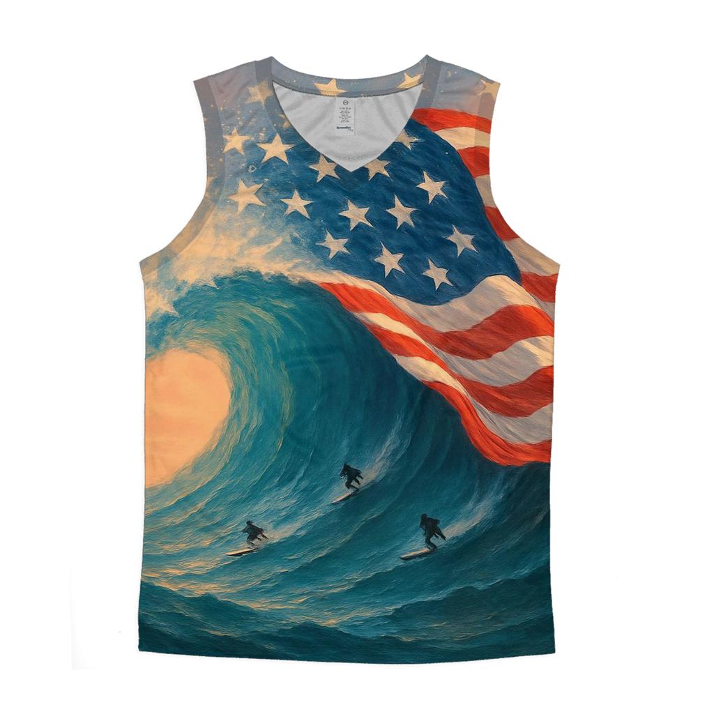 Ocean Waves Of Freedom cotton sleeveless tops