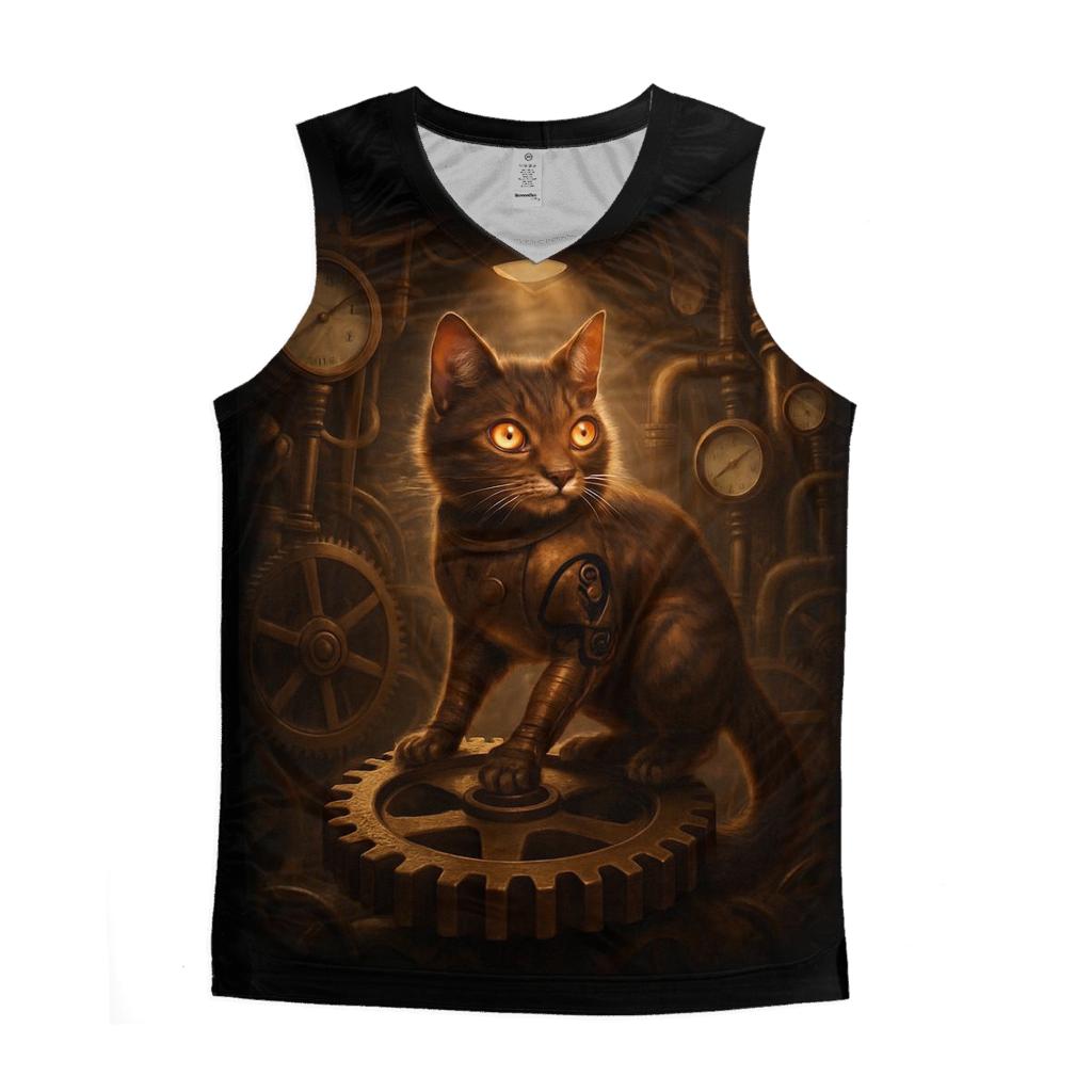 Steampunk Clockwork Cat Engineer trendy fitted tank tops