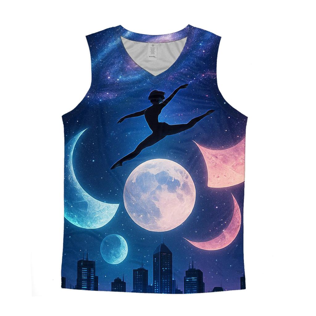 Lunar Phase Dance Above The City graphic print tank tops
