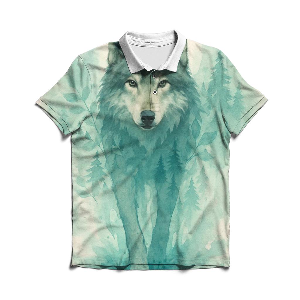 Forest Spirit Watercolor Wolf branded logo polo shirts