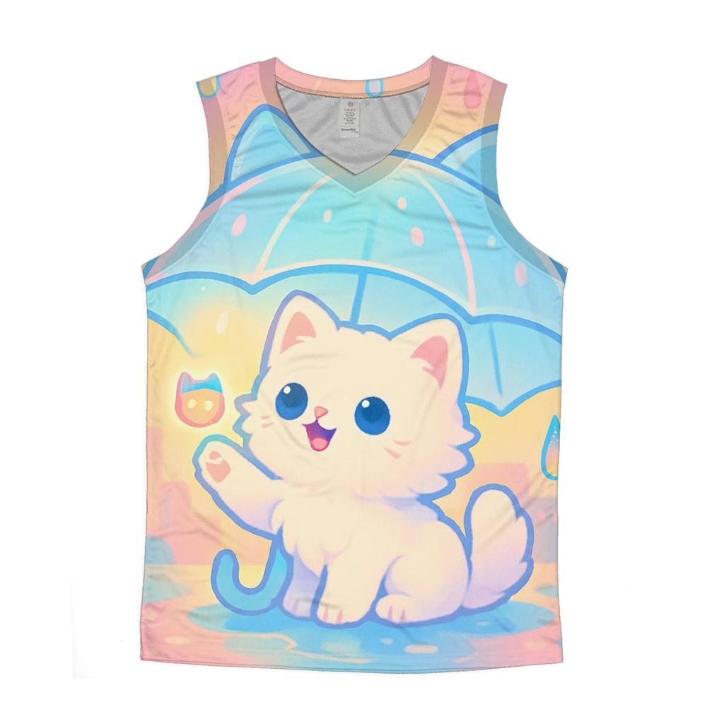 Rainbow Raindrop Umbrella Cat custom tank tops