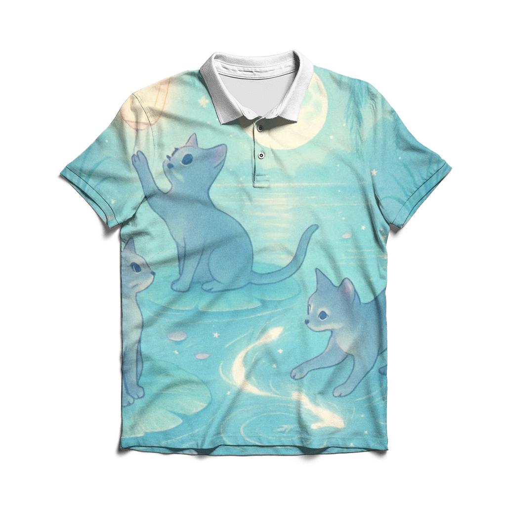 Moonlit Lotus Pond Kittens custom polo shirts