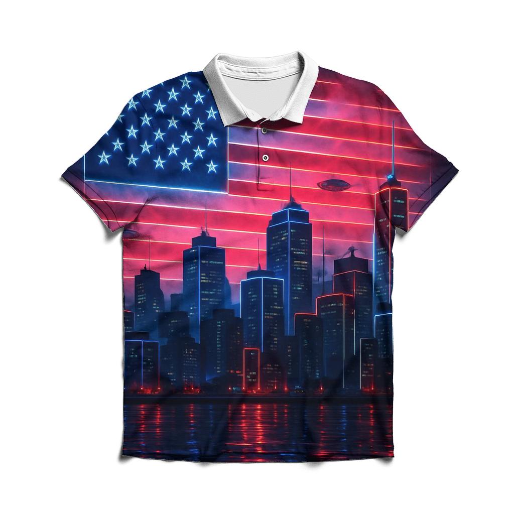 Neon Skyline Stars And Stripes premium cotton polo shirts