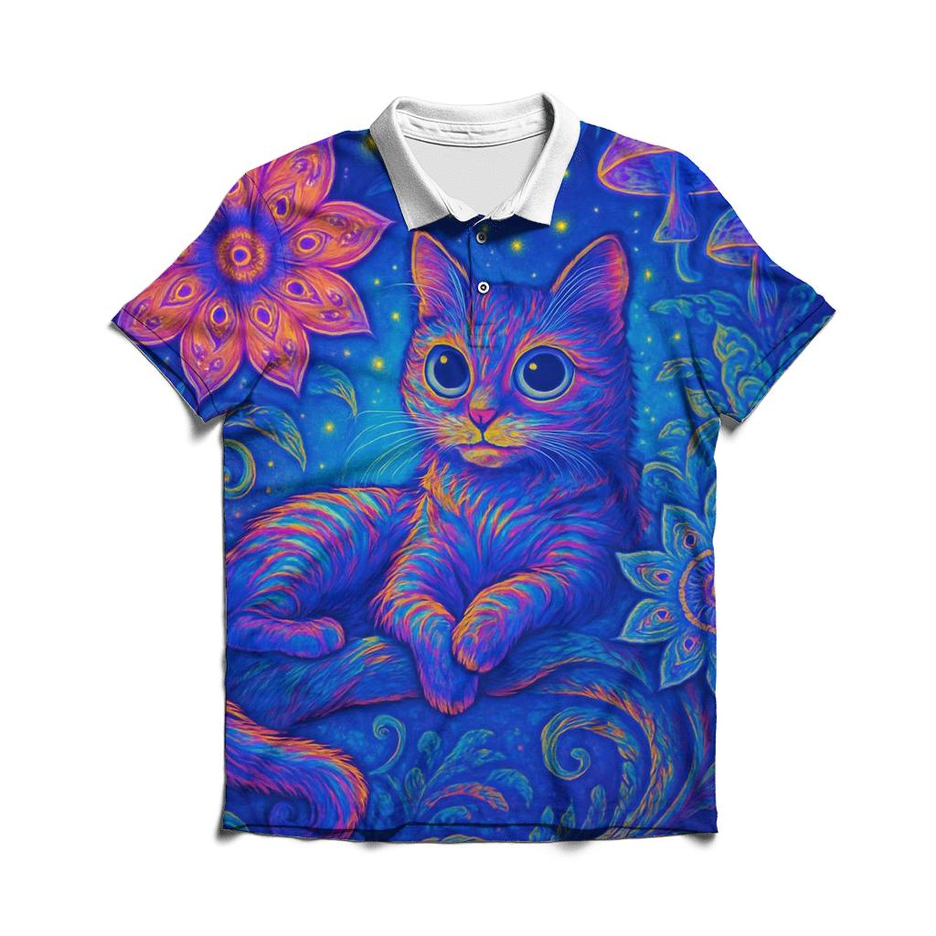 Psychedelic Jungle Mystic Cat branded logo polo shirts