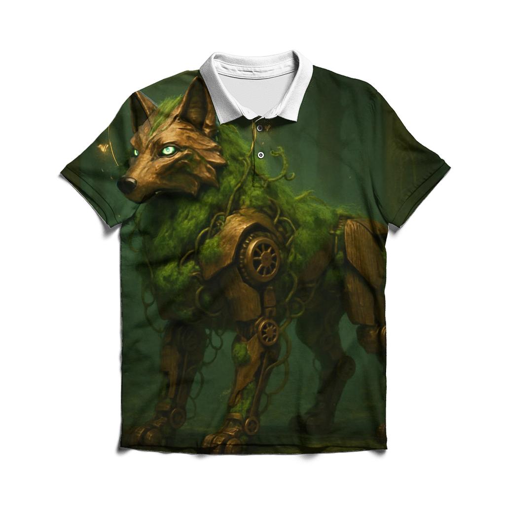 Mechanical Forest Sentinel Wolf premium cotton polo shirts