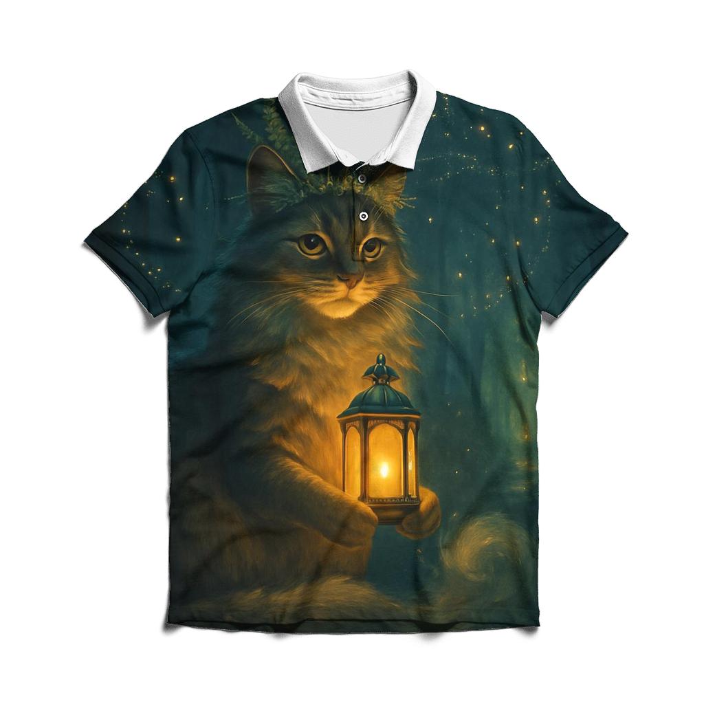 Forest Lantern Guardian Cat stylish collar polo tees