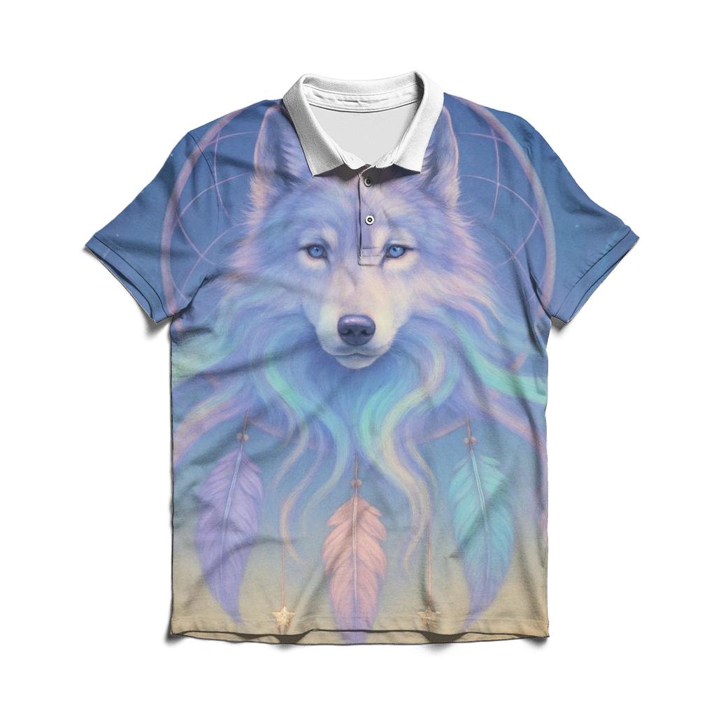 Dreamcatcher Aurora Wolf designer slim fit polos