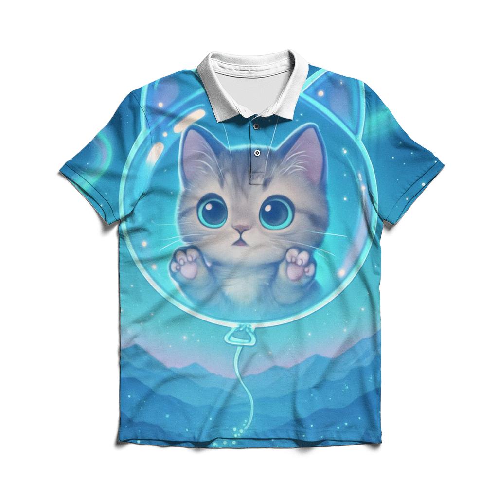 Aurora Stargazer Kitten Balloon custom polo shirts