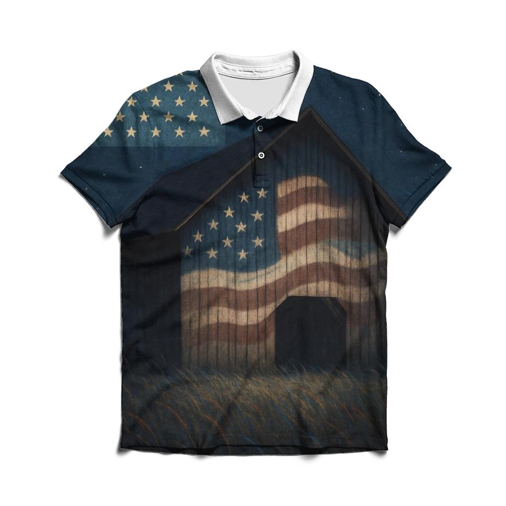 Rustic Barn Night Flag Constellation classic pique polos