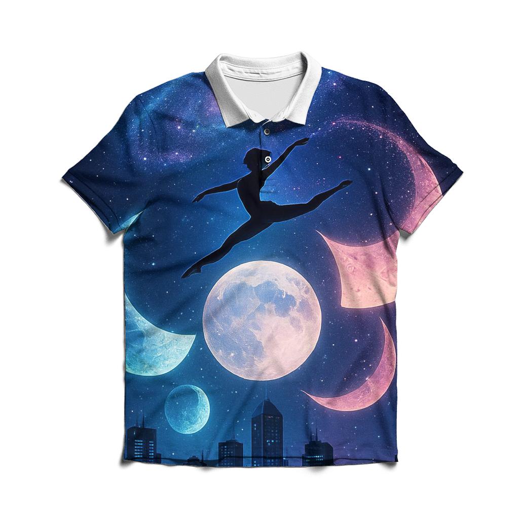 Lunar Phase Dance Above The City personalized polo shirts