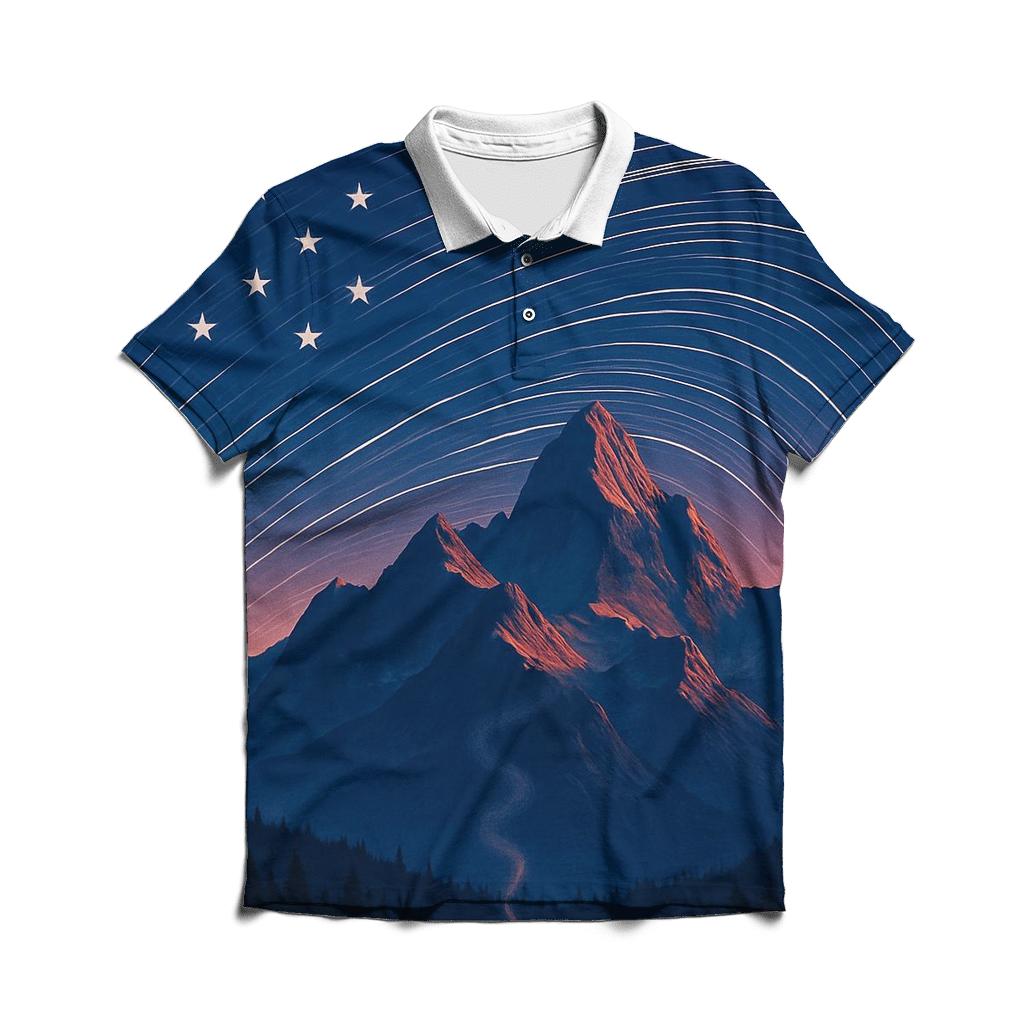 Mountain Dawn Star Trail Flag premium cotton polo shirts