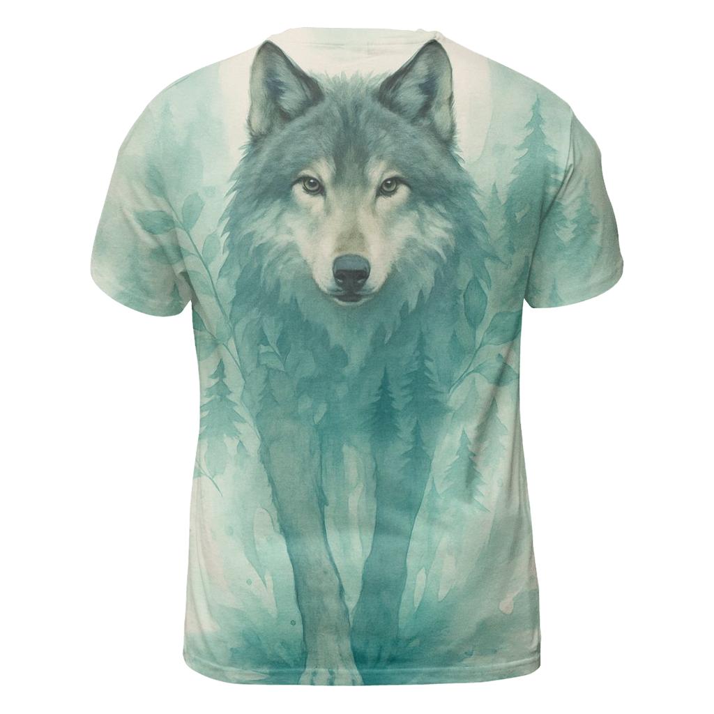 Forest Spirit Watercolor Wolf vibrant all-over design tees