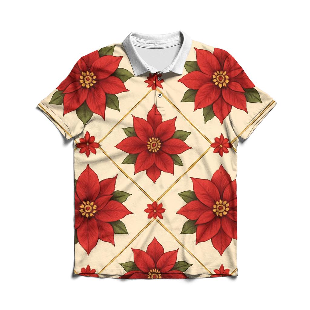 Poinsettia Diamond Tiling On Ivory Glow personalized polo shirts