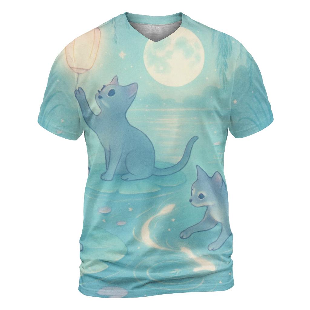 Moonlit Lotus Pond Kittens designer pattern shirts