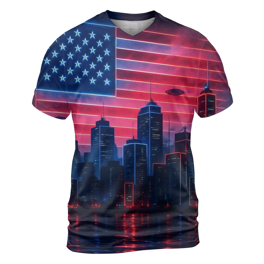 Neon Skyline Stars And Stripes custom all-over print shirts