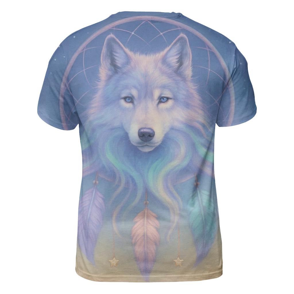 Dreamcatcher Aurora Wolf vibrant all-over design tees