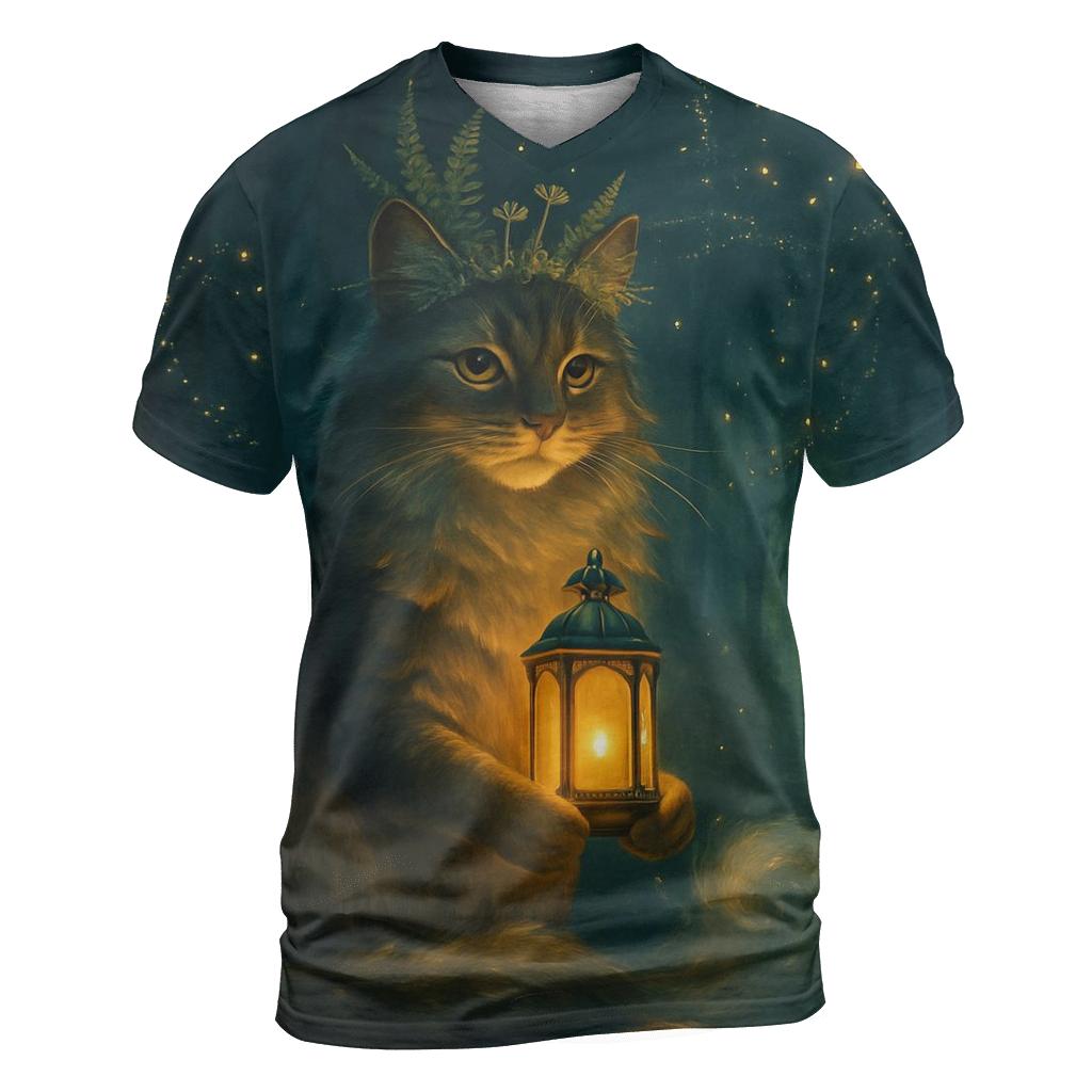 Forest Lantern Guardian Cat designer pattern shirts