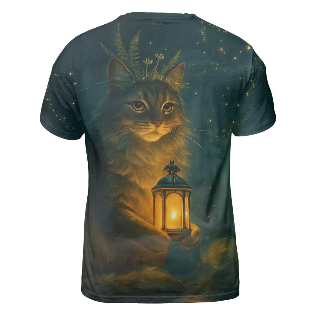 Forest Lantern Guardian Cat designer pattern shirts