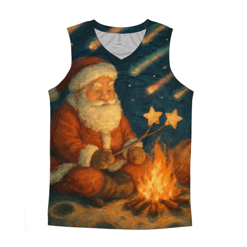 Meteor Shower Campfire Santa trendy fitted tank tops