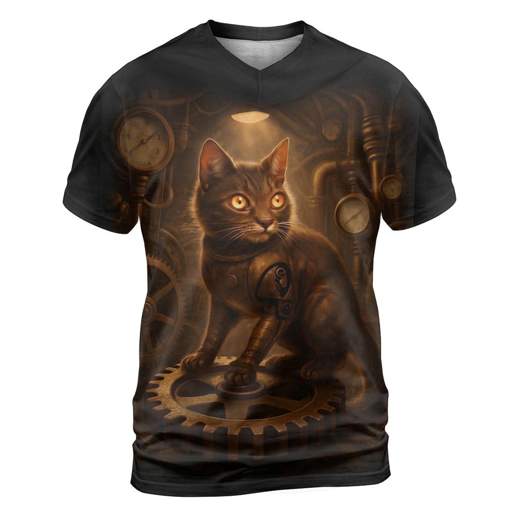 Steampunk Clockwork Cat Engineer statement graphic shirts