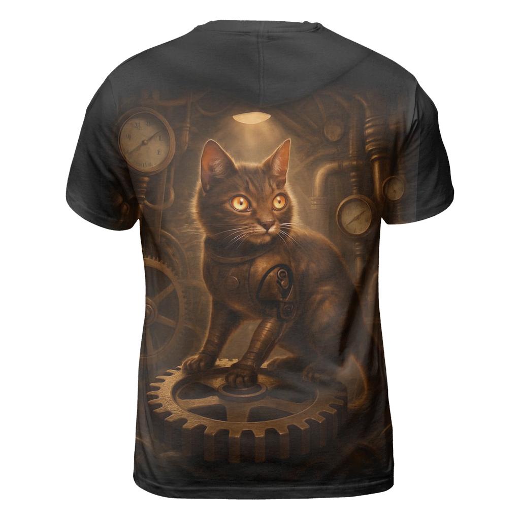 Steampunk Clockwork Cat Engineer statement graphic shirts