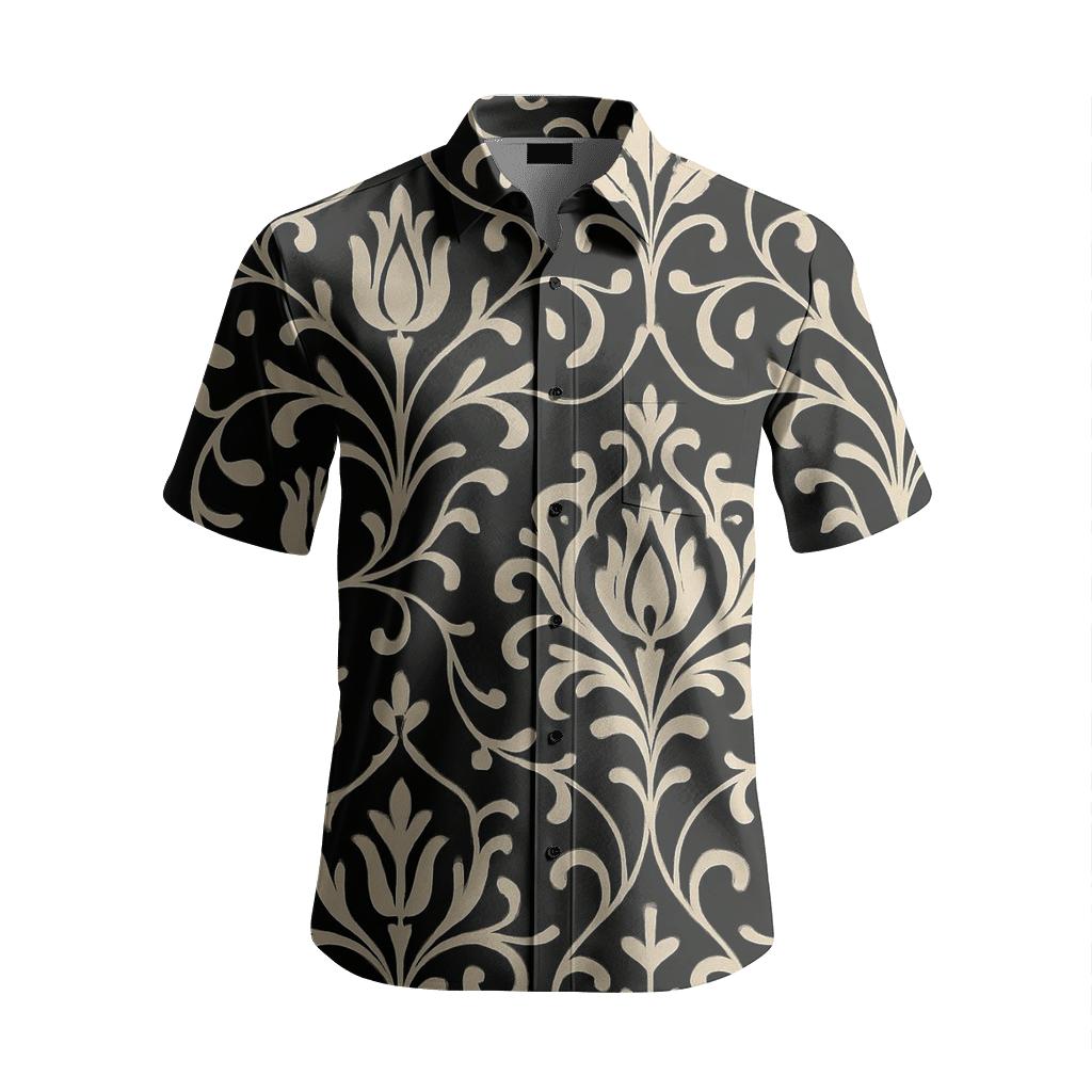 Monochrome Arabesque Vine Damask embroidered logo shirts