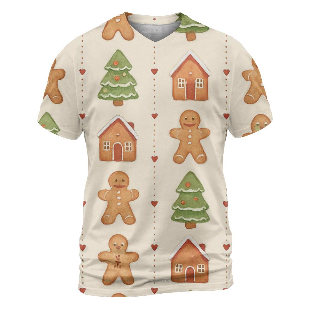 Gingerbread Village Stripe On Cream Canvas creative print fashion shirts