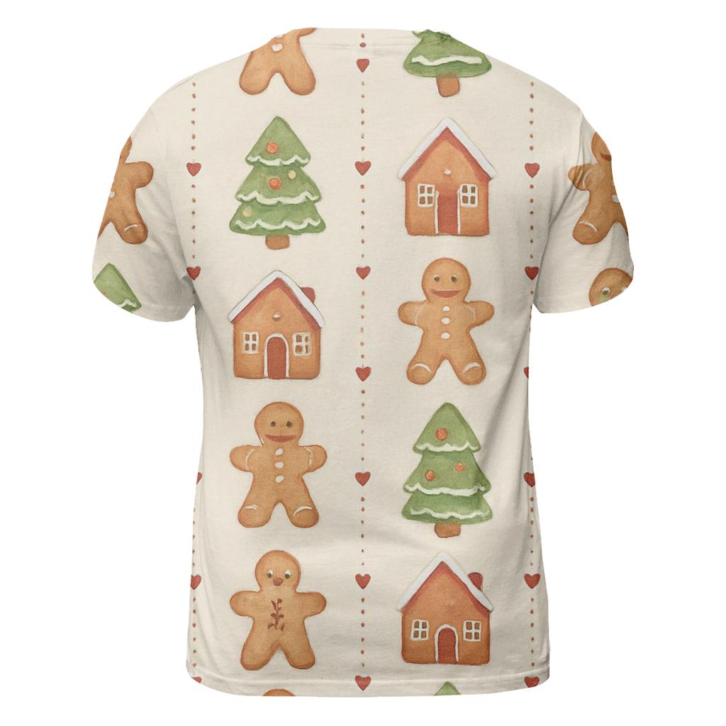 Gingerbread Village Stripe On Cream Canvas creative print fashion shirts