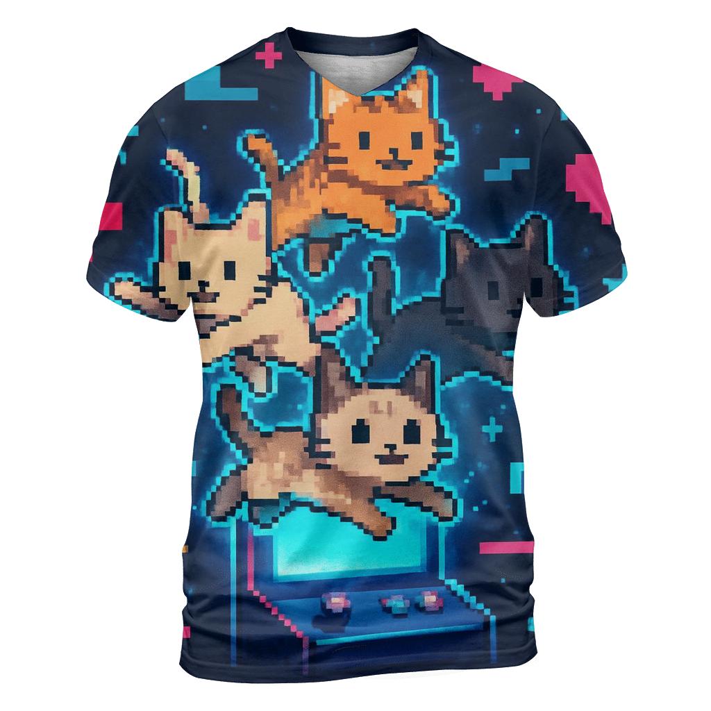 Retro Arcade Pixel Cat Squad designer pattern shirts