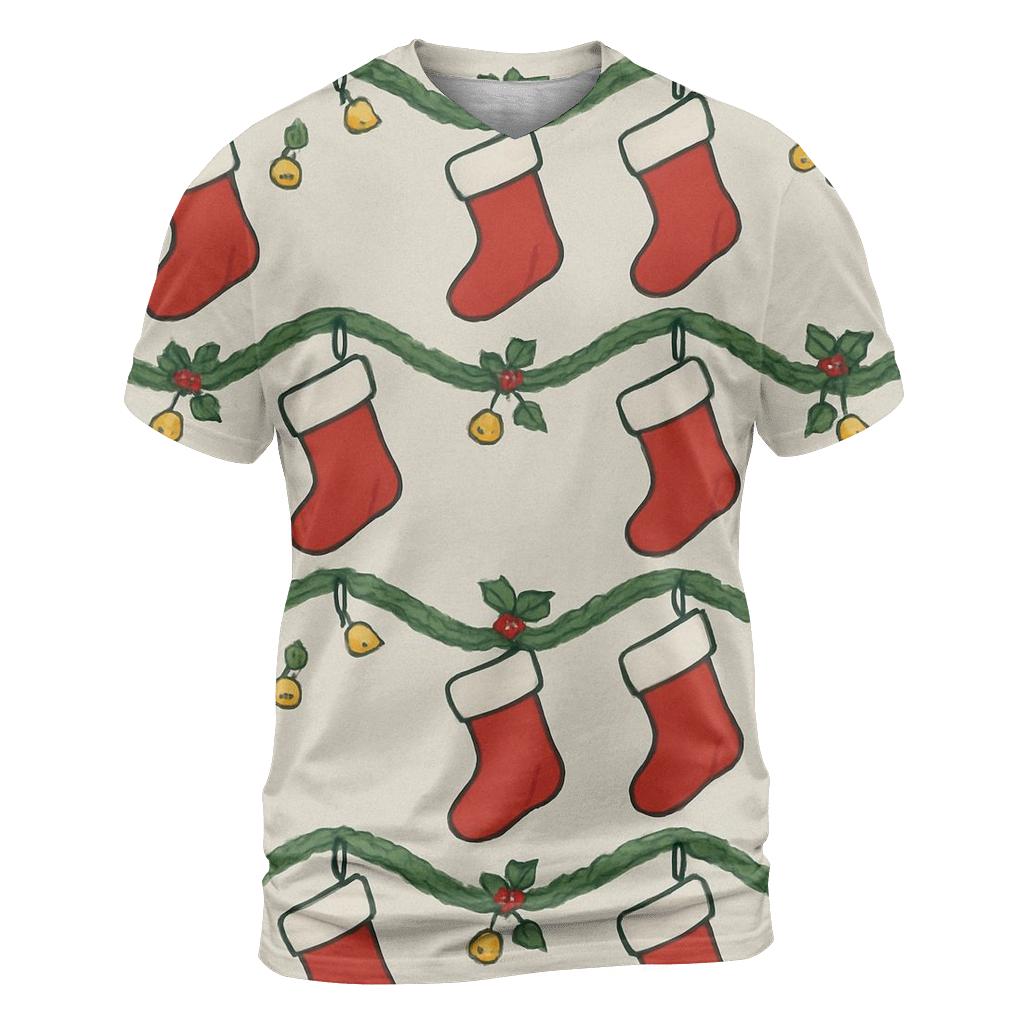Red Stockings Garland Wave On Soft Gray personalized full print shirts