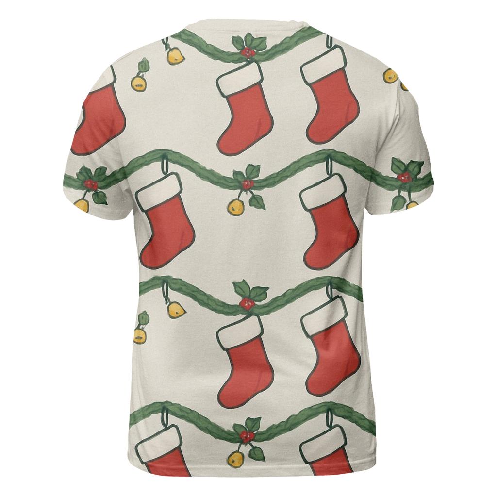 Red Stockings Garland Wave On Soft Gray personalized full print shirts