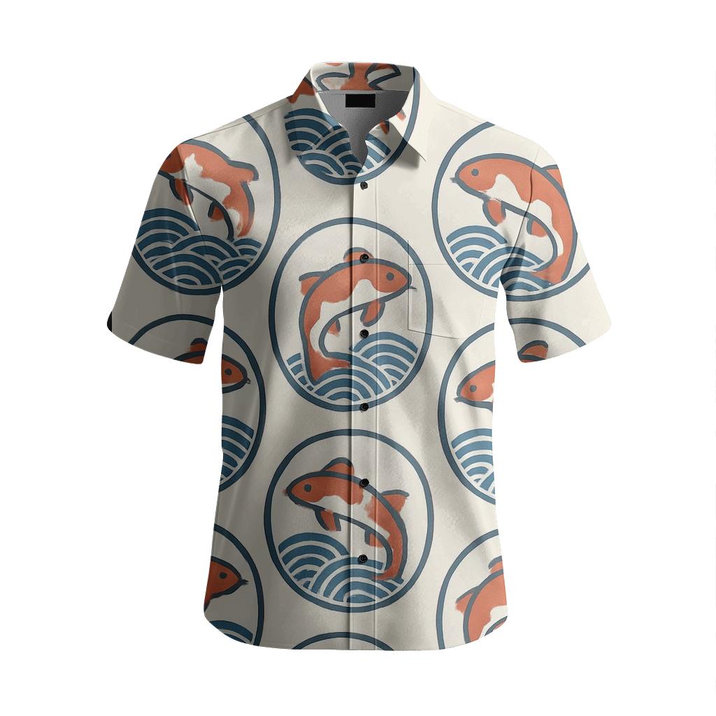 Indigo Koi Wave Cartouche embroidered logo shirts