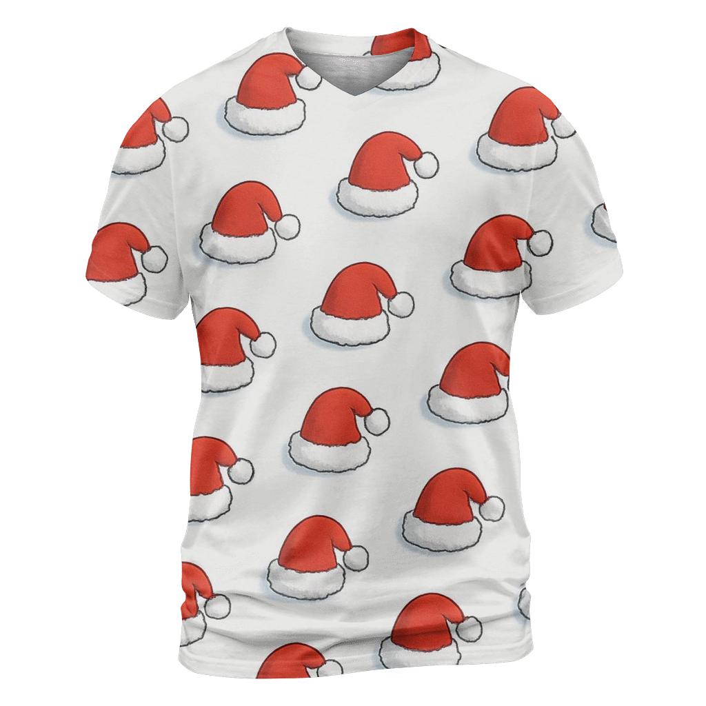 Santa Hat Polka Rhythm On Snow White vibrant all-over design tees