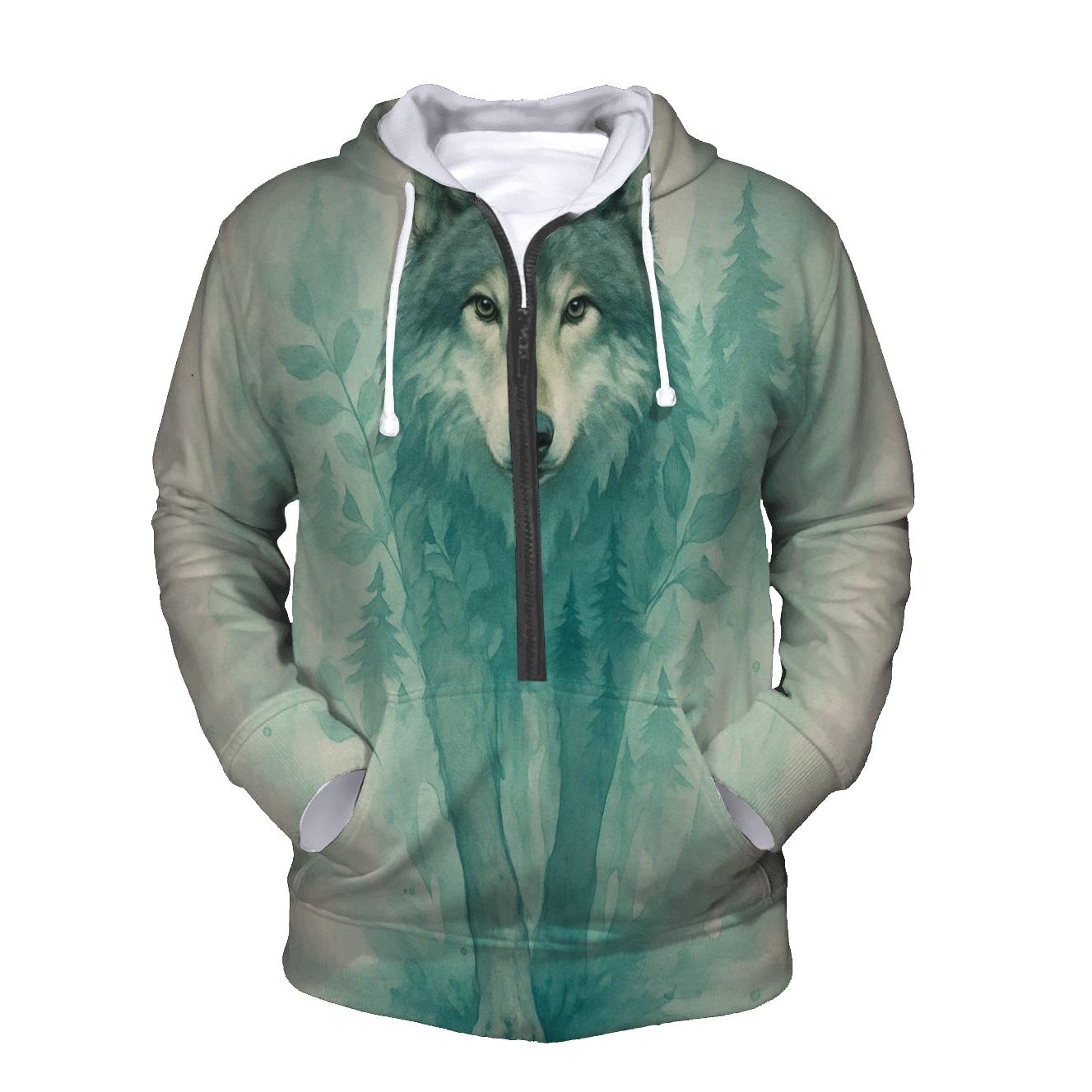 Forest Spirit Watercolor Wolf lightweight hoodies
