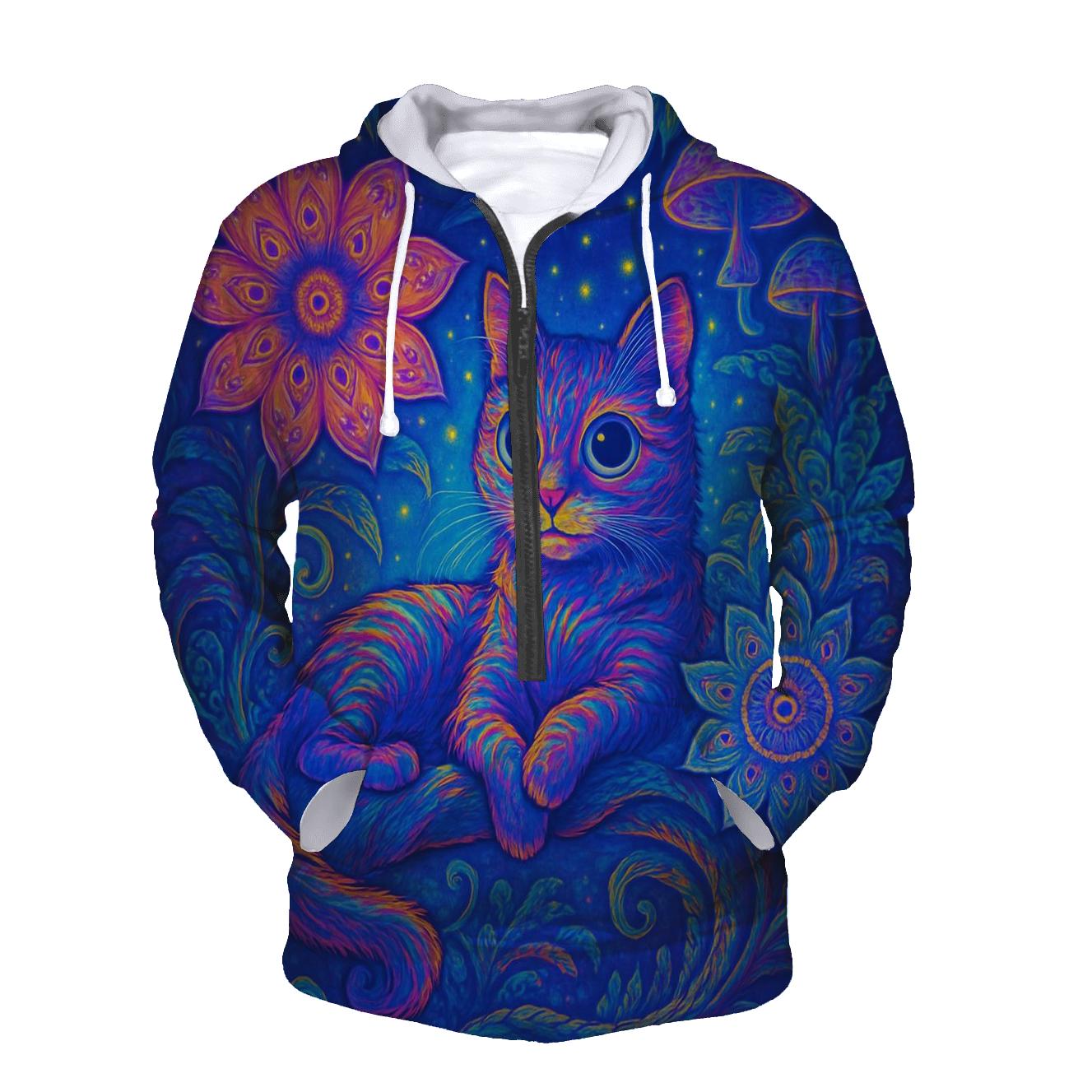 Psychedelic Jungle Mystic Cat zip-up hoodies
