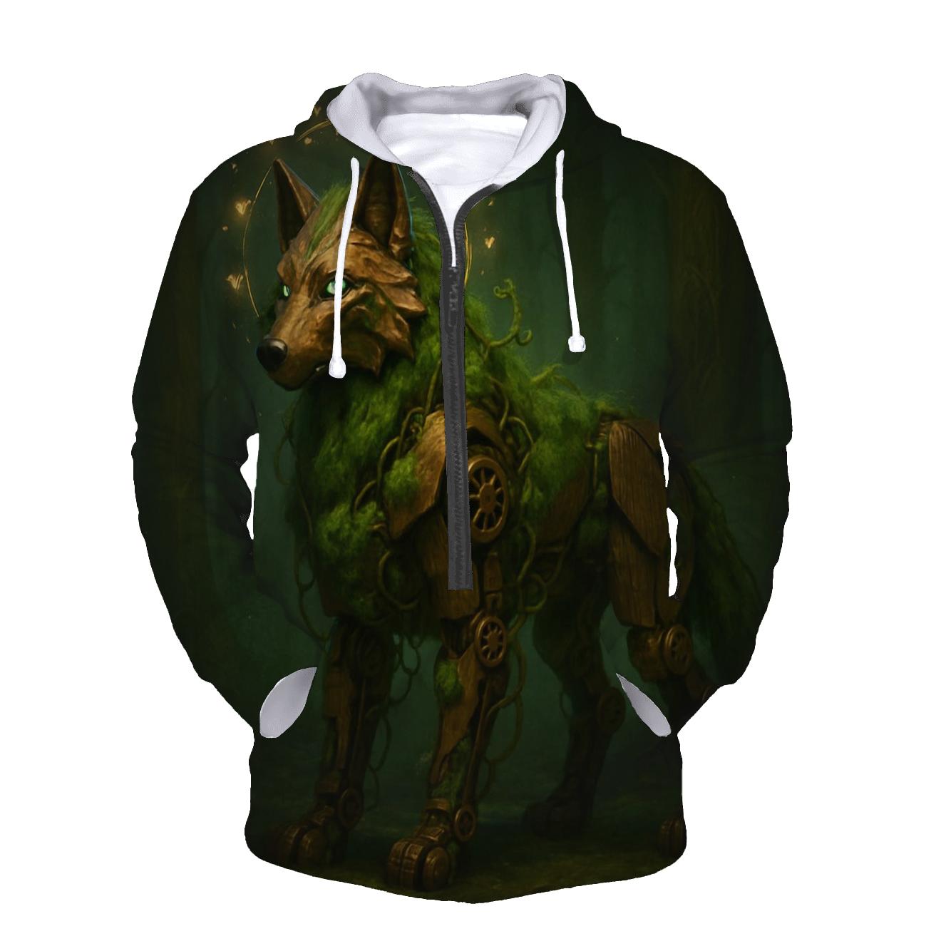 Mechanical Forest Sentinel Wolf embroidered hoodies