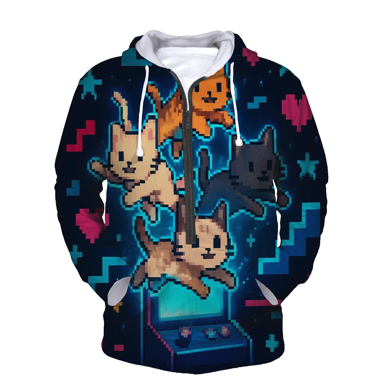 Retro Arcade Pixel Cat Squad hoodie designs