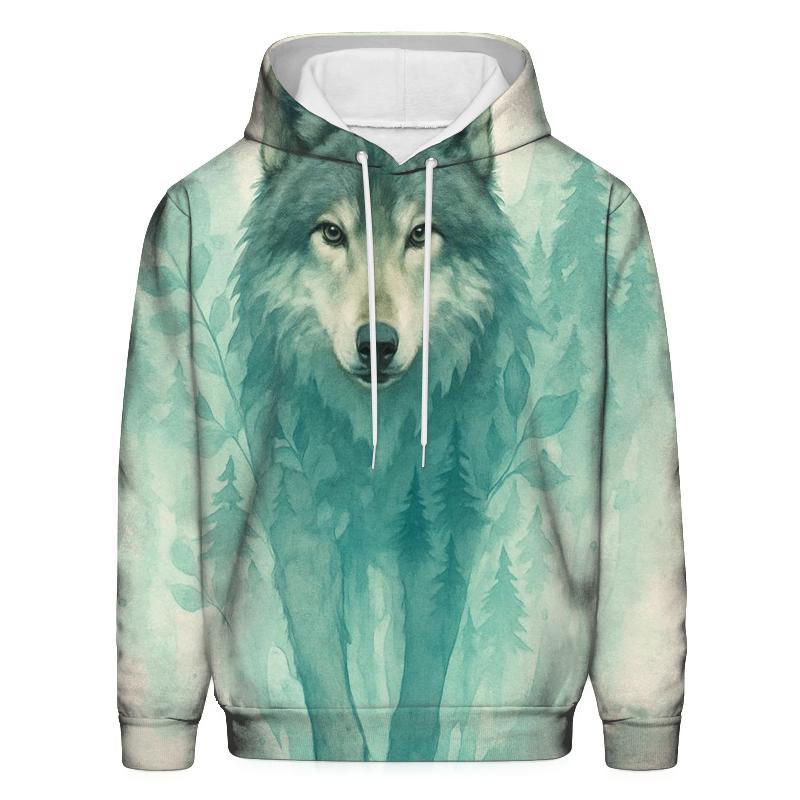 Forest Spirit Watercolor Wolf embroidered hoodies